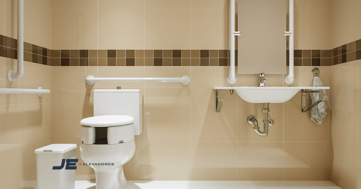 banheiro com acessibilidade - a imagem mostra um banheiro com os itens de acessibilidade